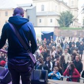 Crowd gathering in front of Yurik