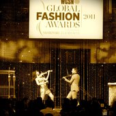 Fuse electric violinists performing at the Fashion Awards on Broadway