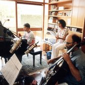Ryuichi Sakamoto / Paula Morelenbaum / Jacques Morelenbaum at Tom Jobim’s house in Rio