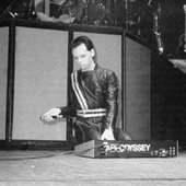 gary on the stage floor with an arp