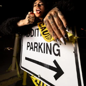 Anissa with caution tape and a lighter