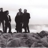 The six (count' em) members of the Galahad Acoustic Quintet, 1994.  L to R: Nob, Scrote, L'il Mark, Sarah, Big One, Stu