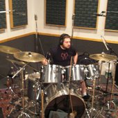 Morgan recording the drum track