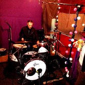 Plasterwork in the studio recording drums and bass