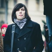 Lucas Perny with mini-snare drum (political protest Gorila at the SNP Square in Bratislava) 