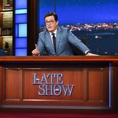 Colbert at Late Show desk