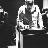 First major performance of SLP at the "ICMC", Köln 1988. Steiger, Schmidt and Schoenauer treating the turntables...