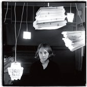 Khaela Maricich portrait w/ her light sculptures, Olympia, ca 2000.