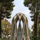 Mausoleum of Omar Khayyám in Nishapur, Iran. It uses symbolic Persian architecture.