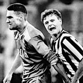 Vinnie Jones gets to grips with Paul Gascoigne