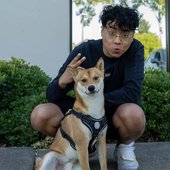 Erick Khan with his dog Kento