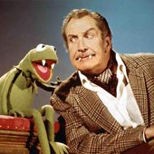 Vincent Price and Kermit the Frog goofing off